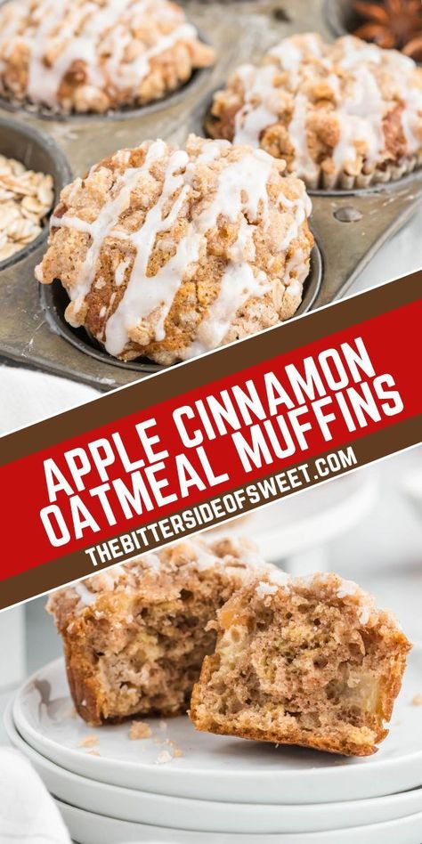 A delicious way to start the day is with these Apple Cinnamon Oatmeal Muffins. They are moist, slightly sweet and full of flavor! Apple And Oat Muffins, Apple Cinnamon Oatmeal Bake, Apple Cinnamon Oatmeal Muffins, Cinnamon Oatmeal Muffins, Baked Oatmeal Muffins, Apple Oatmeal Muffins, Oatmeal Balls, Apple Cider Donuts Baked, Apple Cinnamon Oatmeal