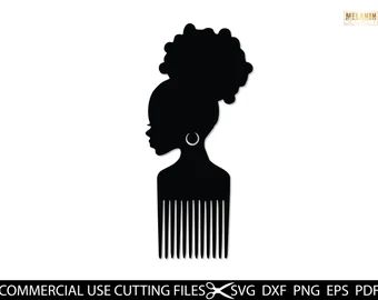 Hair Logo Design Ideas Black, Afro Comb Tattoo, Afro Silhouette Black Women, Afro Hair Logo, Afro Hair Silhouette, Hairstyles Cartoon, Black Woman Silhouette, Afro Comb, Comb Design