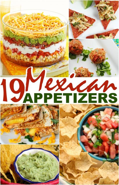 Looking for Mexican appetizers? These 19 Mexican appetizers come together quickly for a delicious start to any potluck or party - and are perfect for celebrating Cinco de Mayo. Mexican Dinner Party, Mexican Food Recipes Appetizers, Mexican Party Food, Mexican Appetizers, Fingerfood Party, Mexican Dinner, Taco Bar, 5 De Mayo, Easy Mexican