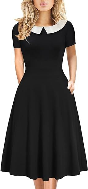 Amazon.com: Halloween Dress for Petite Women Vintage Peter Pan Collar Elegant Cotton Fit and Flare Juniors Girls Casual Party Aline Dresses with Pockets 978 (Black White, M) : Clothing, Shoes & Jewelry Aline Dresses, Vintage Peter Pan, Selling Apps, Dress For Petite Women, Peter Pan Collar Dress, Aline Dress, Work Party, Petite Women, Halloween Dress