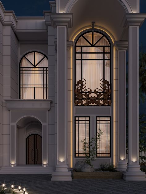 Neo Classic Villa Elevation on Behance Neo Classic Exterior Design, New Classic Villa Exterior Design, Neo Classic Villa, Classic Villa Exterior, Villa Elevation, New Classic Villa, Classic Elevation, Classic Exterior Design, Classical Facade