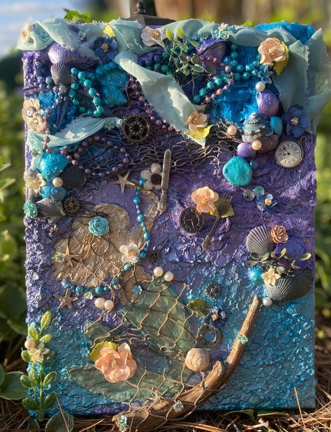 Mystical under the Sea Mermaid Mixed Media Wall/table Art - Etsy Mermaid Collage Art, Beach Art Diy, Mixed Media Canvas Collage, Mermaid Collage, Mermaid Canvas, Mermaid Party Supplies, Sea Mermaid, Canvas Collage, Table Art