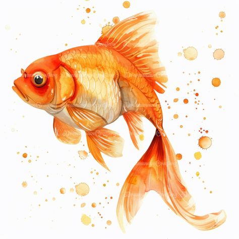 Cute Cartoon Goldfish Marine Animal Watercolor Art Printable High Quality JPG Papercraft Junk Journal Scrapbooking Digital Download On Etsy: dreamweavecraftery.etsy.com #cute #cartoon #watercolor #clipart #art #papercraft #designing #craft #junkjournal #printable #download #scrapbooking #collage #fish #goldfish #pet #aquatic #animal #creature #marine #aqua Goldfish Artwork, Goldfish Aesthetic Art, Fancy Goldfish Drawing, Cartoon Goldfish, Goldfish Art Illustrations, Gold Fish Reference, Watercolour Practice, Art Papercraft, Goldfish Watercolor