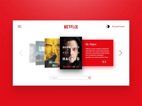 Netflix TV App. by Riccardo Cavallo on Dribbble Netflix Design, 보고서 디자인, Web Design Websites, Ui Ux 디자인, Wireframe Design, Tv Set Design, Netflix Tv, Ui Design Website, Mr Robot