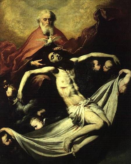 painting:The Trinity by Jusepe de Ribera 1591-1652. The Cross, A Man, Jesus