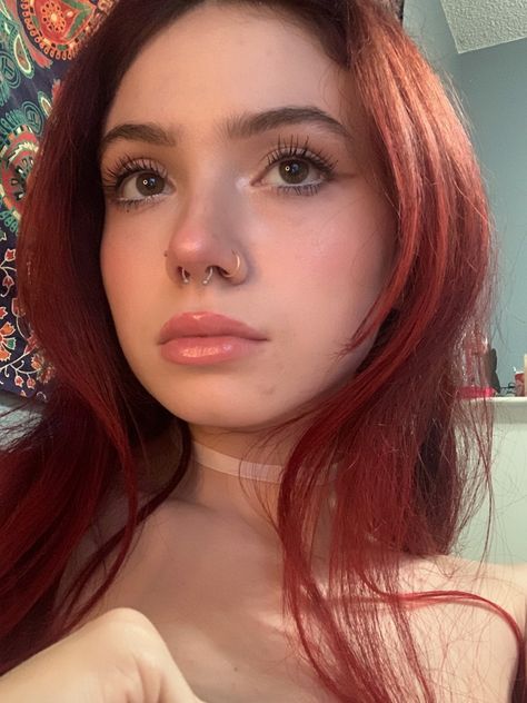 Red Hair Septum Piercing, Types Of Septum Rings, Red Hair Nose Piercing, All 3 Nose Piercings, Septum With Nose Ring, Nose Ring And Septum Piercing Together, Coquette Nose Piercing, Septum Hoop Piercing, Nose Piercing Aesthetic Ring