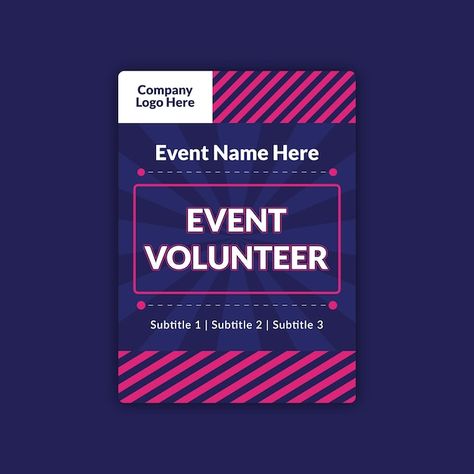 Event volunteer id card | Premium Vector #Freepik #vector #event-badge #id #id-badge #id-card-designs Volunteer Card Design, Event Badge Design, Event Badges, Event Id, Summer Music Festivals, Event Card, Summer Music, Badge Design, Music Festivals