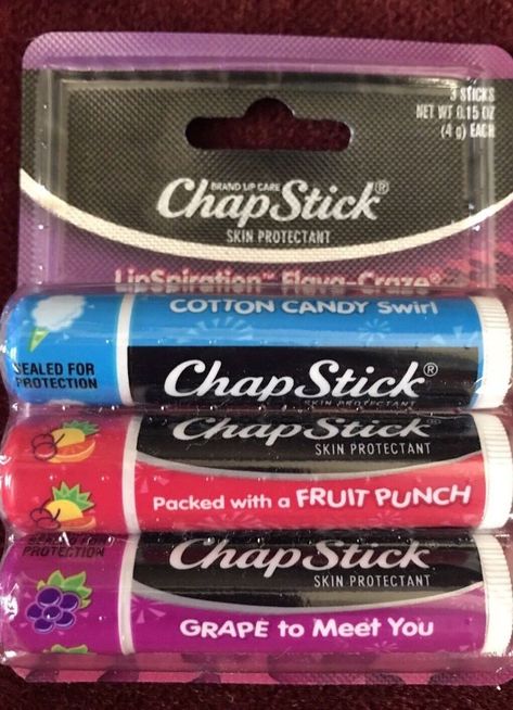 ChapStick LipSpiration Flava-Craze in Cotton Candy Swirl, Packed With A Fruit Punch, & Grape To Meet You Chapstick Flavors, Stick Aesthetic, Avon Lip Gloss, Lip Ice, You're The Balm, Avon Lip, Chapstick Lip Balm, Lip Collection, Lip Gloss Balm