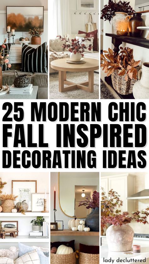 25 Modern Chic Fall Inspired Decorating Ideas Cozy Modern Fall Decor, Sophisticated Autumn Decor, Fall Decor Ideas For The Home Inside, Modern Home Fall Decor, Modern Fall Decor Ideas Living Room, Chic Fall Decor Living Room, Fall Mantle Decor Modern, Modern Farmhouse Fall Decor Living Room, Modern Rustic Fall Decor