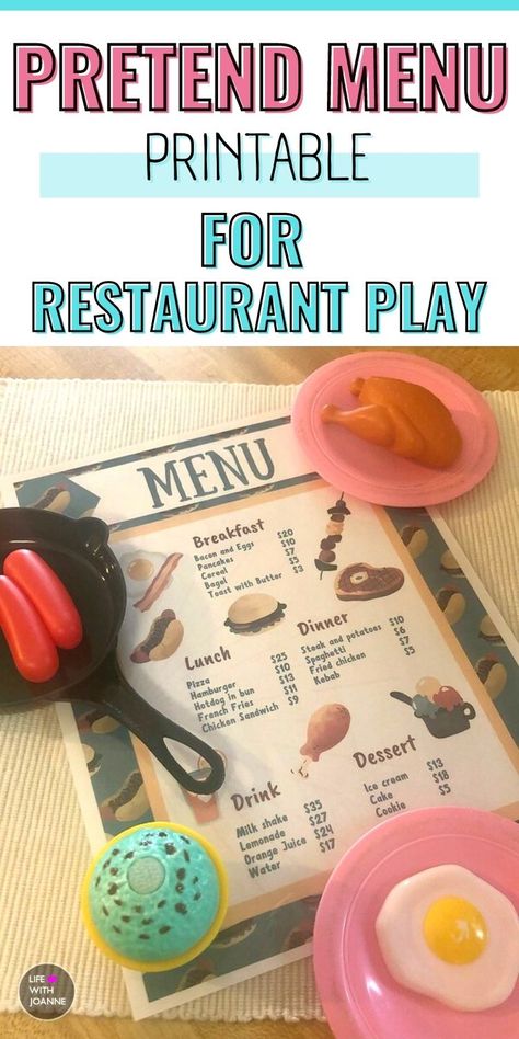 Dramatic Play Menu Printable Free, Play Restaurant Menu Free Printable, Diy Kids Restaurant, Food Dramatic Play, Dramatic Play Printables Free, Pretend Restaurant, Play Menu, Kids Restaurants, Dramatic Play Printables