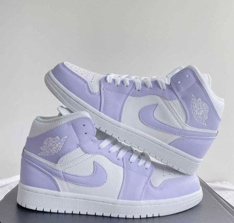 Jordans Nike Shoes, Lavender Air Jordans, Light Purple Air Jordans, Purple Nike Jordans, Air Jordans Nike, Air Force 1 Jordans, Dream Things To Buy, Purple Custom Air Force 1, Trendy Jordans For Women