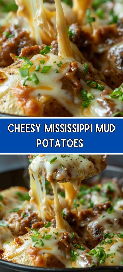 Cheesy Mississippi Mud Potatoes Mississippi Mud Potatoes, Cheesy Potatoes Recipe, Thanksgiving Food Sides, Mississippi Mud, Lunch Appetizers, Potato Recipes Side Dishes, Potato Side Dishes, Easy Casserole Recipes, Easy Casserole