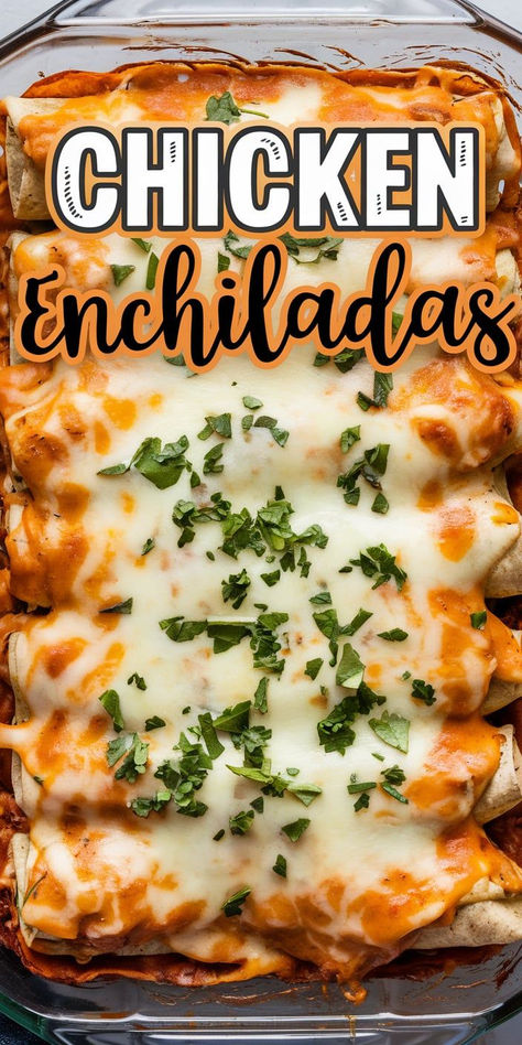 Cheesy Chicken Enchiladas.  Creamy, cheesy, and packed with tender chicken, these enchiladas are a family favorite! Perfect for an easy weeknight dinner. Chicken Enchilada Recipes Casserole, Which Chicken Enchiladas, 4 Ingredient Enchiladas, Best Ever Chicken Enchiladas, Oven Baked Chicken Enchiladas, Chicken Enchilada Burrito, Quick Chicken Enchiladas Easy Dinners, Mexican Chicken Tenders Recipes, Flour Chicken Enchiladas