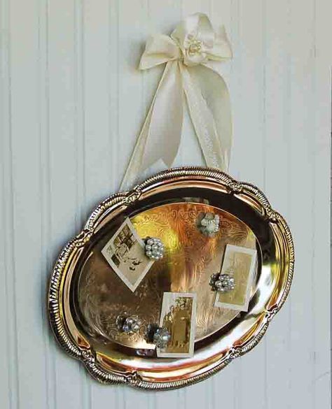 Silver trays for displaying photos Cup Display, Displaying Photos, Silver Platters, Antique Dishes, Vintage Trays, Silver Trays, Silver Decor, Booth Ideas, Trash To Treasure