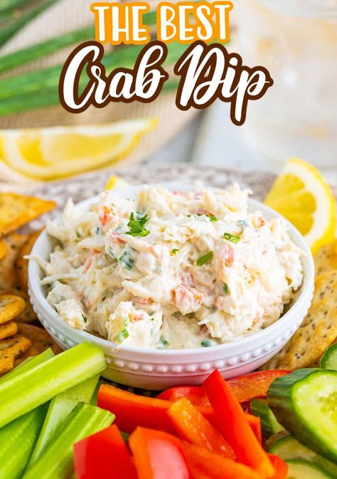 A bowl of Cold Crab Dip with veggies for dipping. Crab Dip Recipe Easy, Crab Appetizer Recipes, Lump Crab Dip, Cold Shrimp Dip Recipe, Crabmeat Recipes, Easy Crab Dip, Crabmeat Dip, Crab Dips, Crab Dip Recipe Cold