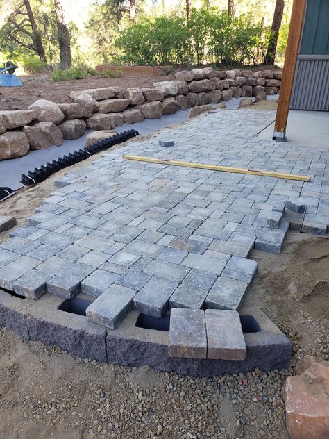 Existing concrete patio extended with pavers. Extending Patio With Pavers, Pavers Around Concrete Patio, Extending Concrete Patio, Anime Ios 16 Wallpaper, Paver Patio Ideas Diy, Extending Patio, Patio Ideas Diy, Ios 16 Wallpaper Ideas, Backyard Revamp