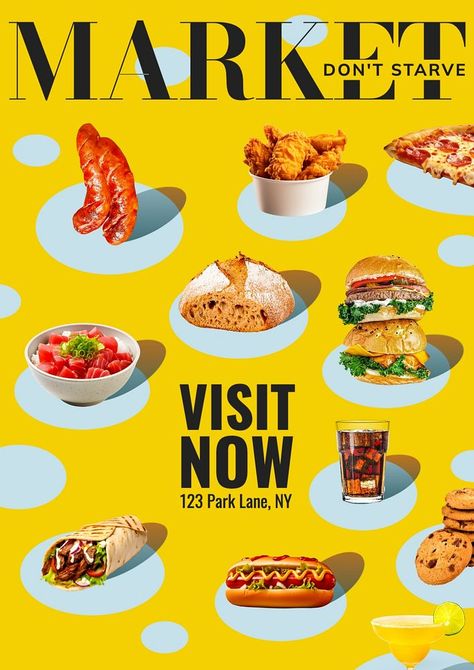 Food market poster template, editable text and design | premium image by rawpixel.com / Pitcha Benrohman Food Collage, Food Hamburger, Poster Design Layout, Market Poster, Image Collage, Food Poster Design, Backgrounds Wallpapers, Food Hall, Collage Poster