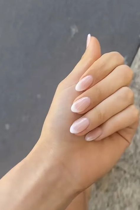 french tip nails Natural Look French Tip Nails, Barely There French Nails, Pale French Tip Nails, Almond French Tip Dip Nails, Lady Nails Classy, Wedding Ombré Nails, Natural French Acrylic Nails, Delicate French Tip Nails, Ombré Neutral Nails