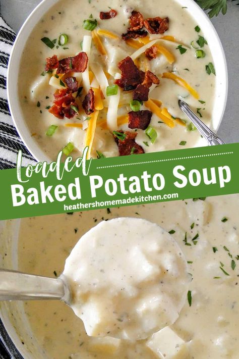 This Baked Potato Soup is thick, creamy and incredibly comforting. Loaded with all your favorite baked potato toppings and super simple to make all in one pot, this soup is perfect for weeknight dinners. Soup Gifts, Baked Potato Toppings, Potato Soup Crock Pot, Loaded Potato Soup, Vegetarian Soup Recipes, Loaded Baked Potato, Loaded Baked Potato Soup, Potato Toppings, Soup Dish