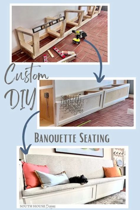 Is a banquette your answer? Is it right for your home, your family, your style? Here are all the design decisions you need to make and the details to build your own custom banquette Built In Dog Bowl, Build A Breakfast Nook, How To Build A Breakfast Nook, Diy Kitchen Banquette Seating, Small Banquette Seating In Kitchen, Banquette Seating In Kitchen Diy, Diy Banquette Seating With Storage, Diy Dining Banquette, Small Banquette Seating