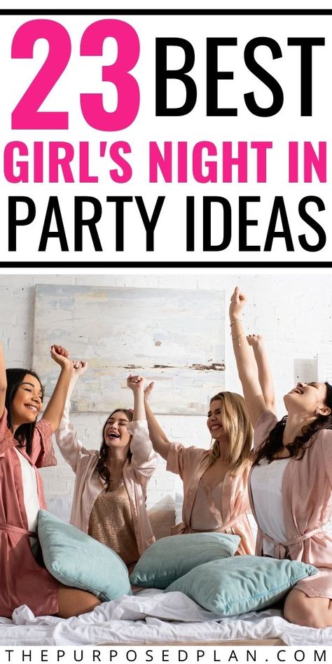 23 Most fun girls night party ideas. Find the best girls night in party games, girls night in party food ideas and more! 50th Birthday Slumber Party Ideas, Womens Night In Party Ideas, Party Ideas For Ladies Night, Fun Friend Night Ideas, Women Only Party Ideas, Ladies Night In Ideas Activities, Girls Night In Games Activities, Mom Night In Ideas, Girls Pajama Party Ideas