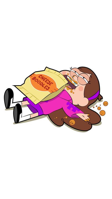 Cute Mabel Pines loves delicious Cheese Boodles that she ate so much and now she can't get up! The cartoon Gravity Falls sticker with Mabel Eating Cheese Boodles!. Cute Eating Cartoon, Eat Cartoon, Eating Sticker, Cartoon Eating, Cartoons Eating, Gravity Falls Mabel, Mabel Pines, Art Jokes, Girly Wall Art