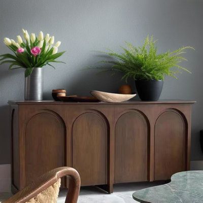 Handmade, good texture, long use time. | WOOD PEEK LLC 70.86" Solid Wood Sideboard in Brown | Wayfair Arched Sideboard, Sideboard Buffet In Dining Room, Roman Restaurant, Arch Furniture, Brown Sideboard, Cabinet Nordic, Dark Wood Sideboard, Wooden Buffet, Arch Door