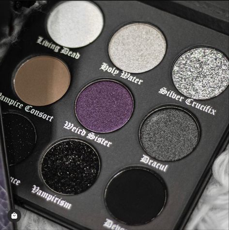 Gothic Makeup Palette, Gothic Makeup Products, Goth Eyeshadow Palette, Goth Cosmetics, Goth Makeup Products, Goth Eyeshadow, Goth Palette, Pretty Eyeshadow Palettes, Alt Makeup