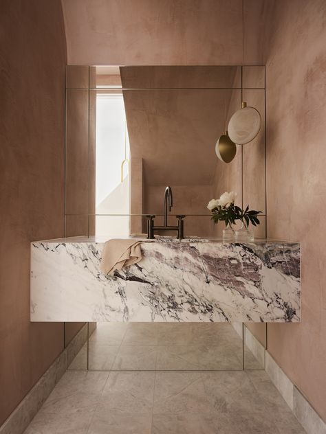 Blush Bathroom, Powder Room Design, Studio Interior Design, Marble Vanity, Vogue Living, Bathroom Trends, Studio Interior, Marble Bathroom, Counter Tops