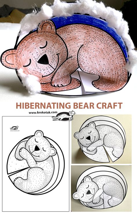 krokotak | HIBERNATING BEAR CRAFT Hibernating Animals Preschool, Hibernating Bear Craft, Hibernation Preschool Crafts, Bear Crafts Preschool, Hibernation Preschool Activities, Hibernation Crafts, Hibernating Bear, Hibernation Activities, Hibernation Preschool