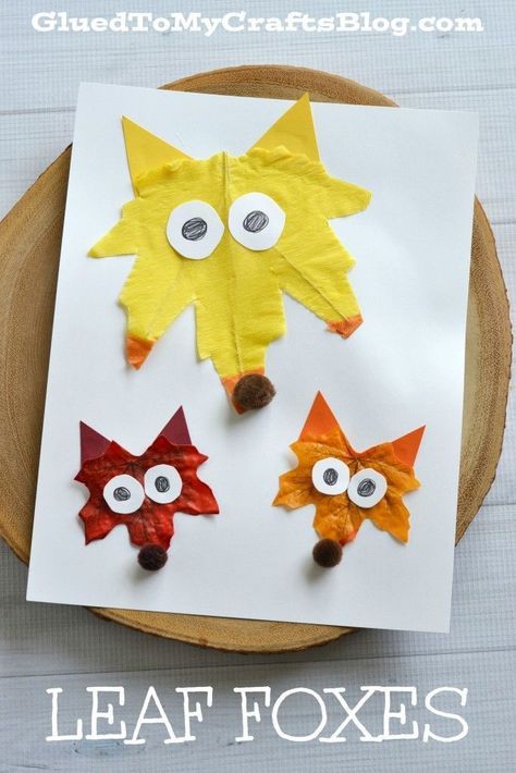 Leaf Foxes. Colorful fall craft for kids. Fox Kids, Thanksgiving Crafts For Kids, Leaf Crafts, Daycare Crafts, Fall Crafts For Kids, Autumn Crafts, Googly Eyes, Childrens Crafts, Fall Kids