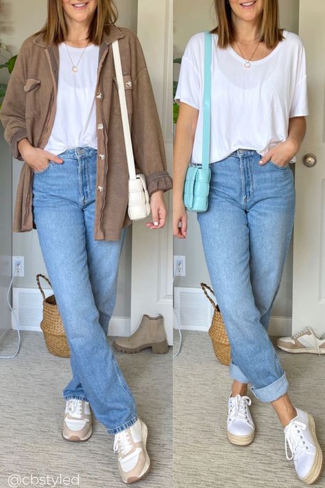 90s Style Jeans Outfit, Loose Jeans Outfit Midsize, Boyfriend Jeans Outfit 2023, Cuffed Mom Jeans Outfit, Boyfren Jeans Outfits, Modest Mom Jeans Outfit, Mommy Jeans Outfit Casual, Straight Mom Jeans Outfit, Outfits Con Boyfriend Jeans