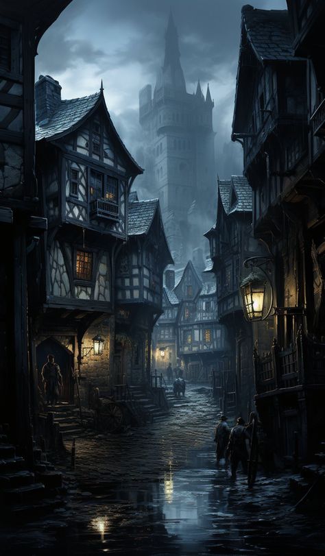 Dark Fantasy City Aesthetic, Bloodborne City, Medieval Wallpaper Aesthetic, Dark Town Aesthetic, Gothic Setting, Vila Medieval, Fantasy Cottage, Medieval Aesthetic, Fantasy Town