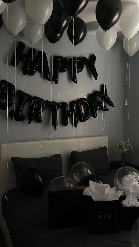 #birthday Men 20th Birthday Ideas, 18th Birthday Gift Ideas For Boyfriend, Decorated Hotel Room For Birthday Men, Bf Bday Ideas, Guy Birthday Room Decoration, Decorated Birthday Room Boyfriend, Birthday Ideas Men, Bedroom Birthday Decorations Boyfriend, Black Hotel Room Birthday Decorations