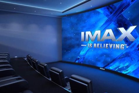 For the guy who has everything, here’s something you won’t find in even the most awesome man cave: A personal IMAX theater system. Assuming you have the resources—it’s a $2 million installation, minimum—and the space (all screens will be at least 20 feet wide), then IMAX has a product to sell that promises to make a current home theater projector look about as jaw-dropping as your Grandma’s 1989 Trinitron. Movie Theater Rooms, Theatre Inspiration, Home Cinema Room, At Home Movie Theater, Home Theater Rooms, Home Theater Design, Room Screen, Home Theater Projectors, Theatre Room