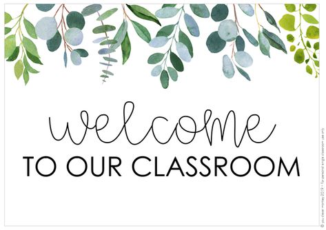 Gum Leaf Classroom Labels and Signs – you clever monkey Eucalyptus Classroom Door, Leaf Classroom Decor, Eucalyptus Classroom, Natural Classroom, Forest Classroom, Classroom Door Displays, Simple Classroom, Watercolor Classroom, Black White Prints