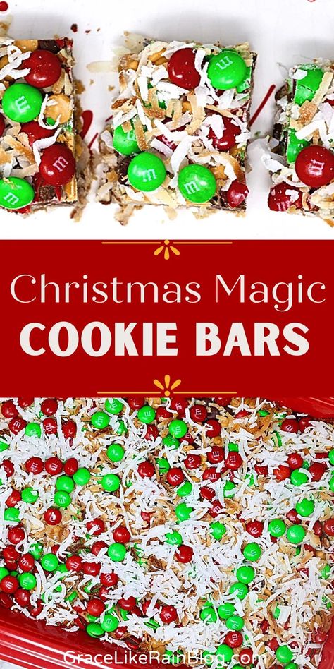 I found the Christmas Magic. These Christmas Magic Cookie Bars are a phenomenal treat to make for your Christmas Cookie Exchange this year. They're so rich and flavorful that you can cut them into small bars and have plenty to serve a crowd. I'm sharing tips on how to make these treats as beautiful as they are delicious. Bars For Christmas, Seven Layer Bars, Christmas Cookie Bars, Magic Cookie Bars, Easy Christmas Cookie Recipes, Christmas Baking Recipes, Nutella Brownies, Christmas Cookie Exchange, Small Bars