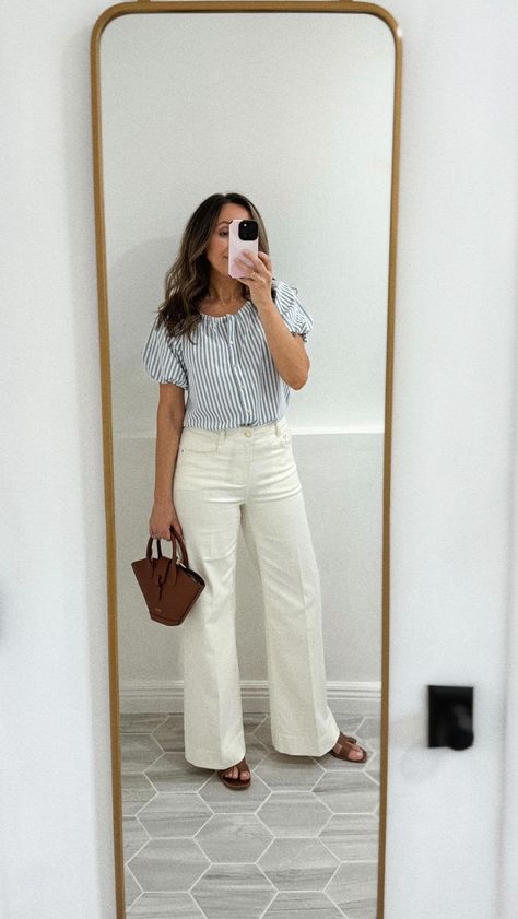 Summer Outfits Roundup - Lilly Style Hot Weather Outfits Work, Wide Leg Pants Outfit Ideas, White Wide Leg Jeans, Wfh Outfits, Happy Long Weekend, Hot Weather Outfits, Pants Outfit Ideas, Dress Professional, Wide Leg Pants Outfit