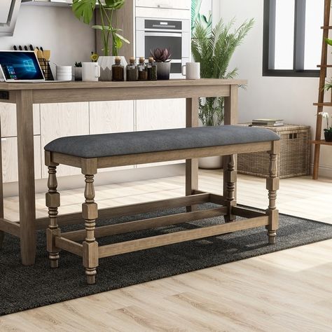 Furniture of America Adagio Farmhouse 50-inch Counter Height Bench - Bed Bath & Beyond - 31283727 Bohemian Style Kitchen, Counter Height Bench, Rustic Materials, Turned Leg, Dining Benches, Chair Types, Farmhouse Rustic, Furniture Of America, Counter Height