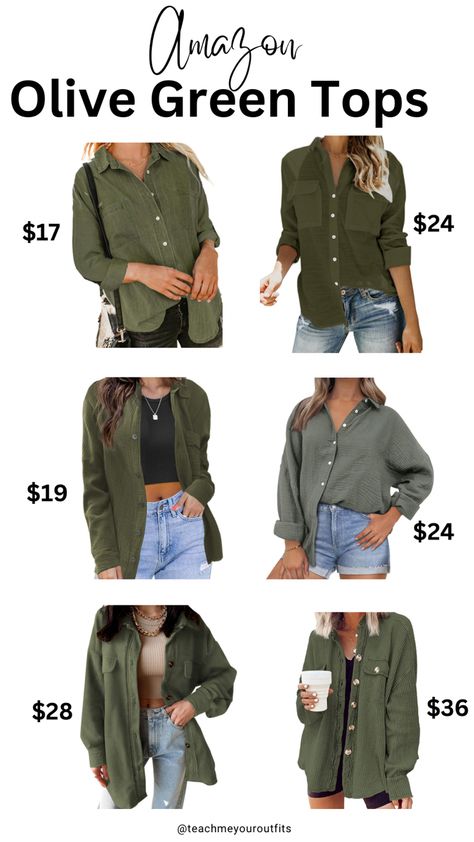 Olive Green Shirt And Jeans Outfit, Olive Shirt Women Outfit, Olive Shirt Outfit, Olive Green Top Outfit, Olive Green Shirt Outfit, Amazon Teacher Outfits, Tops From Amazon, Green Shirt Outfits, Green Top Outfit