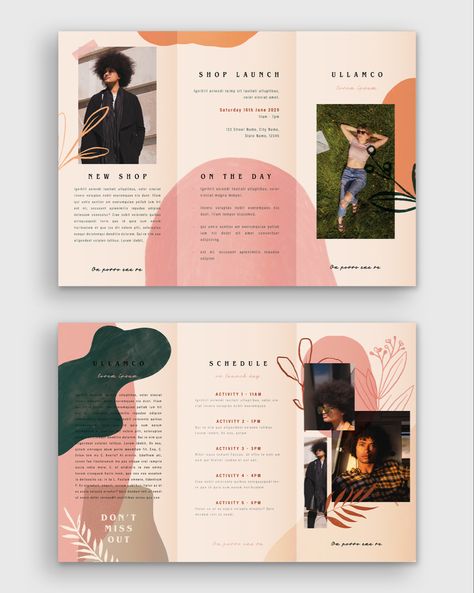 Brochure Design Layouts, Brochure Design Creative, Brochure Design Layout, Event Posters, Brochure Inspiration, Graphic Design Brochure, Hand Drawn Floral, Fold Brochure, Brochure Layout