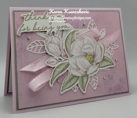 Stampin Up Magnolia Mood, Magnolia Mood Stampin Up Cards, Flower Magnolia, Mood Card, Magnolia Stamps, Summer Cards, Beautiful Handmade Cards, March 2024, Stamping Up Cards