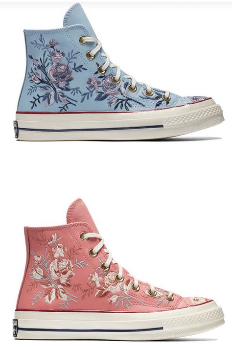 Converse Shoes High Top, Embroidered Sneakers, Cute Converse, Floral Sneakers, Embroidery Shoes, Embroidered Shoes, Mode Boho, Cute Sneakers, Gucci Men Shoes