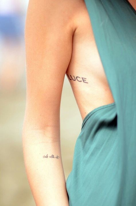 Like the placement of both and 'luce' which means light Little Tattoos, Saudade Tattoo, Wörter Tattoos, Muster Tattoos, Pattern Tattoo, Word Tattoos, Trendy Tattoos, Tattoo Placement, Skin Art