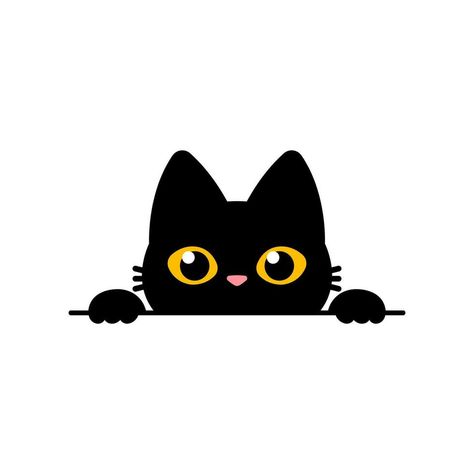 Cute Peeking Black Cat Vector Illustration Cat Digital Illustration, Peeking Cat Drawing, Black Cat Peeking Tattoo, Cat Vector Art, Black Cat Cartoon, Cute Cat Vector, Cartoon Black Cat, Paw Print Clip Art, Kawaii Black Cat