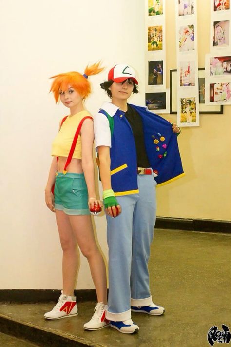 Misty Costume, Cartoon Costume Ideas, Ash Costume, Pokemon Ash And Misty, Cartoon Costume, Ash And Misty, Cartoon Costumes, Pokemon Cosplay, Couples Halloween