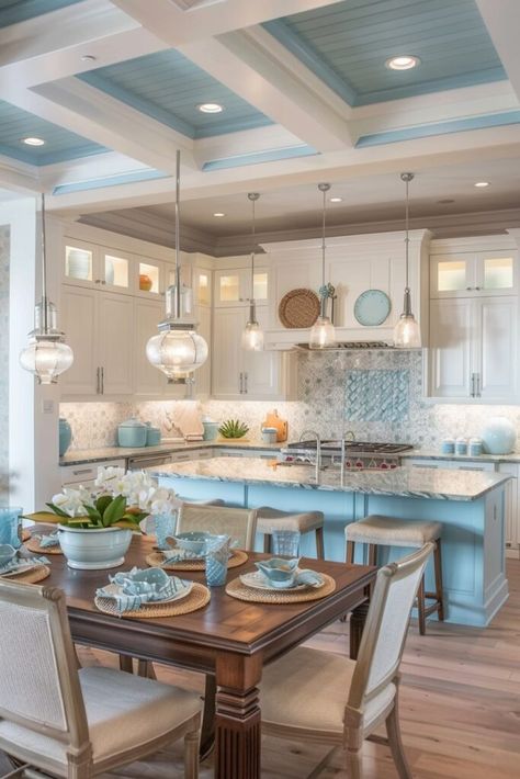 Beachy Kitchen Ideas, Obx House, Small Coastal Kitchen, Coastal Cottage Kitchen, Beachy Kitchens, Coastal Paint, Moms Kitchen, Coastal Kitchen Design, Coastal Kitchen Decor