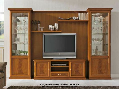 Backdrop Tv Minimalis Kayu Jati Ruang Tv Modern, Wood Tv Unit, Modern Tv Room, Bufet Tv, Tv Unit Furniture Design, Tv Unit Decor, Modern Tv Wall Units, Living Room Wall Units, Tv Unit Furniture