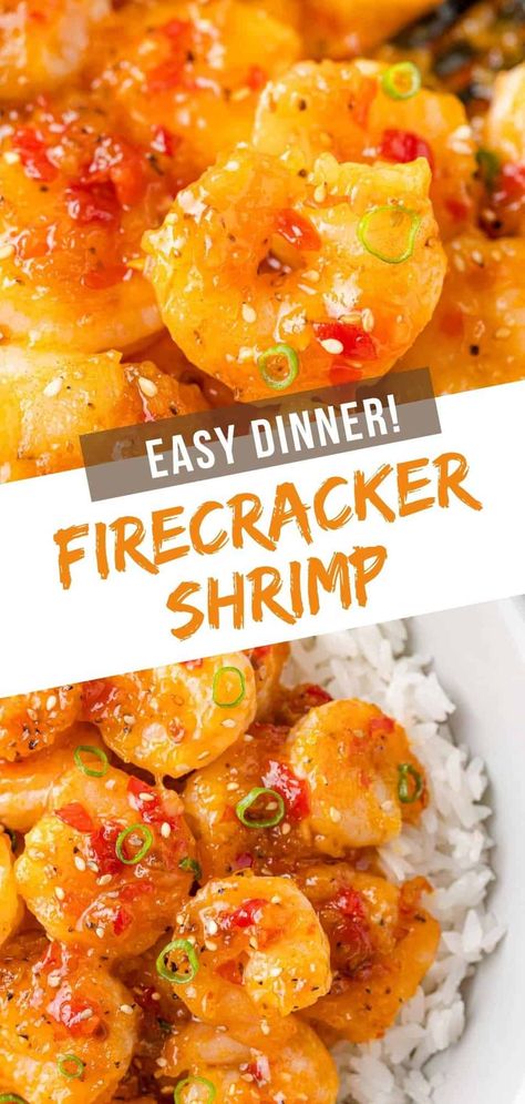 The flavor is poppin’ with this easy firecracker shrimp recipe! A sweet-and-spicy sauce makes the shrimp totally irresistible. Easy Spicy Shrimp Recipes, Asian Sauce For Shrimp, Vegetarian Shrimp Recipes, Seapak Popcorn Shrimp Recipes, Ruth Chris Spicy Shrimp Recipe, Pow Pow Shrimp, Chinese Food Recipes With Shrimp, Sweet Chili Shrimp Tacos, Sweet And Spicy Shrimp Recipes