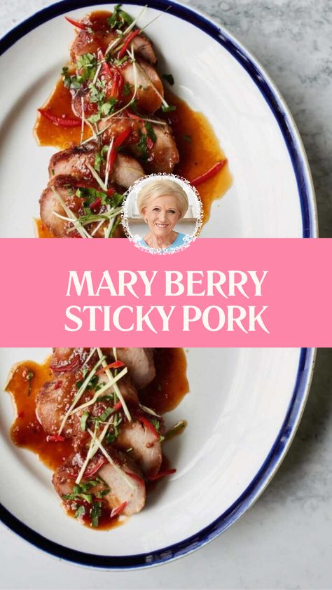 Mary Berry Sticky Pork Easy Pork Fillet Recipes, English Baking, Pork Fillet Recipes, Gammon Recipes, Donna Hay Recipes, Foodie Lover, Sticky Pork, Mary Berry Recipe, Sweet Pork